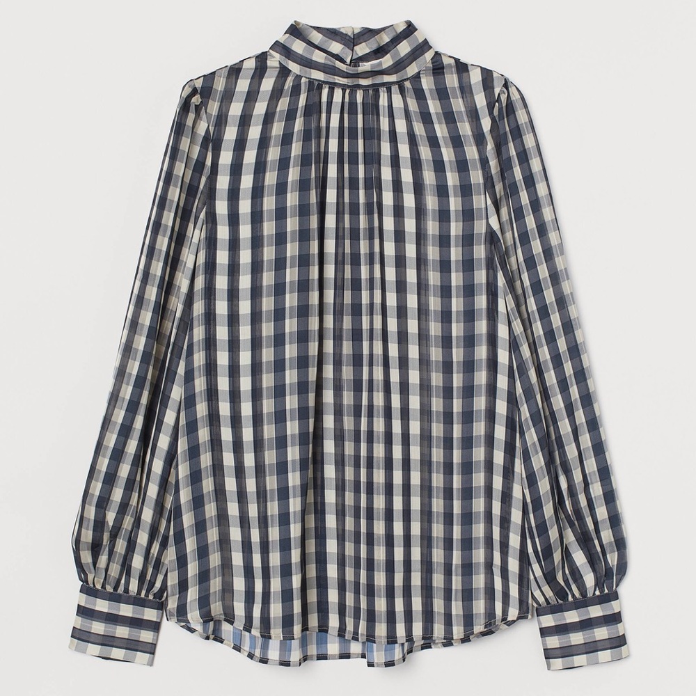 Checkered Blue and off White Women's blouse - Picture 1 of 11